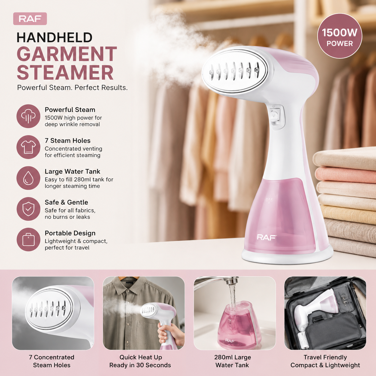 Portable Steam Iron – Powerful Wrinkle Remover for Clothes