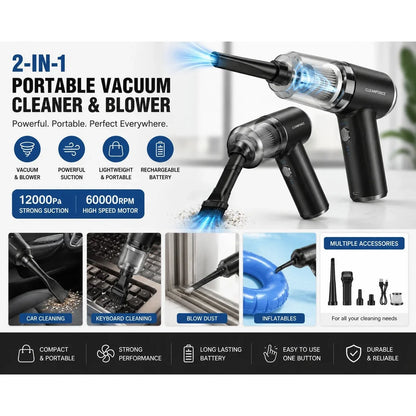 Portable Mini Vacuum Cleaner – Powerful Cordless Handheld Dust &amp; Car Cleaner
