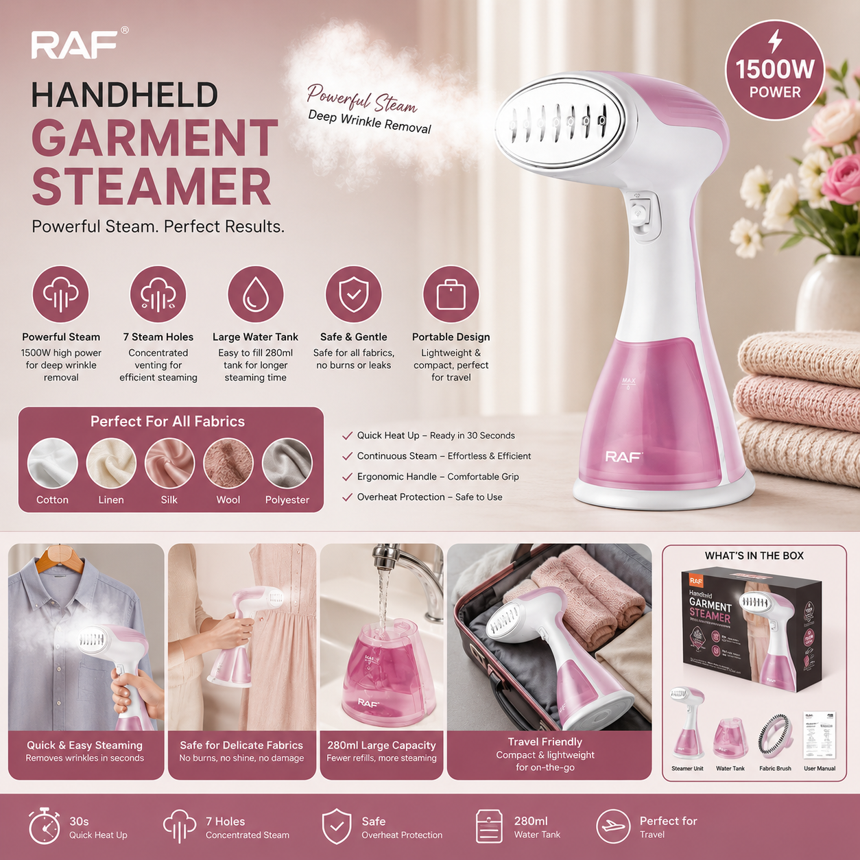 Portable Steam Iron – Powerful Wrinkle Remover for Clothes