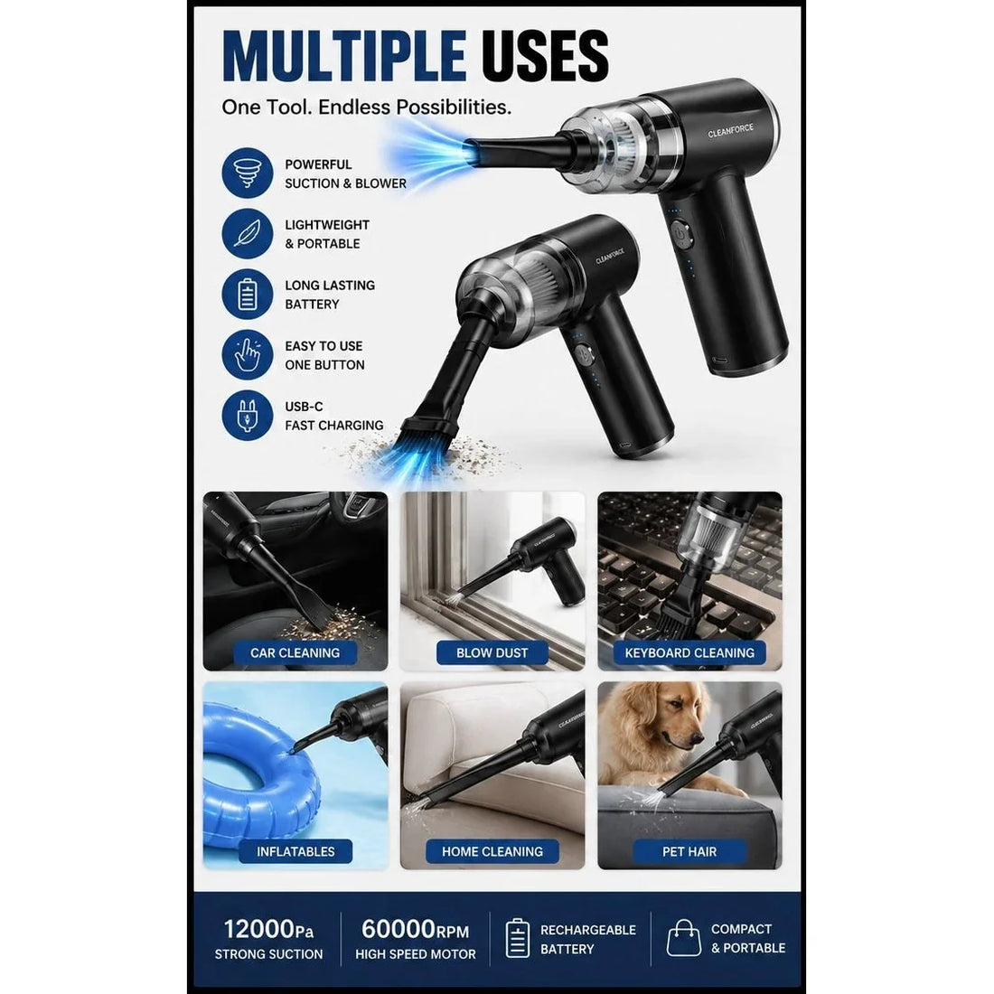 Portable Mini Vacuum Cleaner – Powerful Cordless Handheld Dust &amp; Car Cleaner