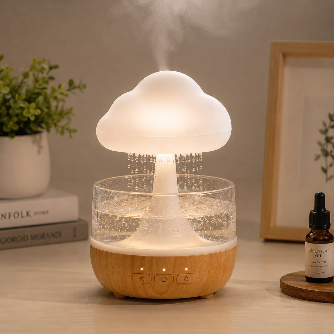 Cloud Rain Humidifier &amp; Essential Oil Diffuser with 7-Color LED Night Light